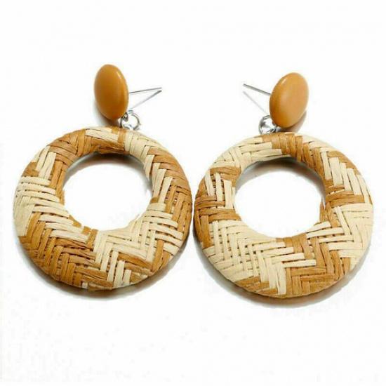 Wood Earrings Jewelry Bamboo Dangle Geometric Rattan Circle Women 2024 Fashion