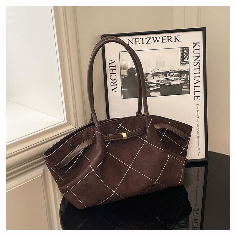 

Сумка через плечо новая осенняя сумка подмышку женская трендовая ретро портативная сумка-тоут большой вместимости для通勤 женская сумка кофейный