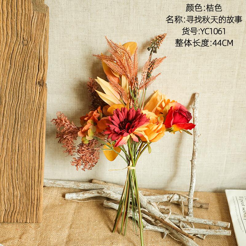 44cm Autumn Color Simulated Flower Bouquet Wedding Party Home Tabletop Decoration Flower Arrangement Artificial Flower