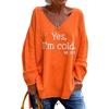 European and American Amazon Unique Street Fashion Loose Casual Solid Color Letter Print V-neck Sweater for Women