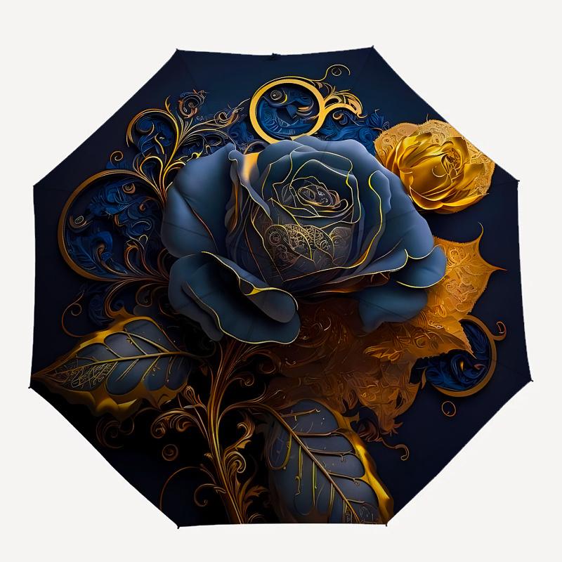 Midnight Rose, Golden Bloom themed Eight rib Automatic Folding Umbrella Is Suitable for Both Men and Women, Making It A Perfect Christmas an