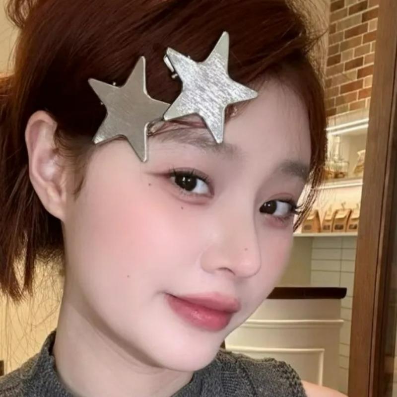 4pcs Korean Ins High-end Metal Silver Pentagram Duckbill Clip Millennium Women's Daily Wears Head Side Bangs Clip Decoration