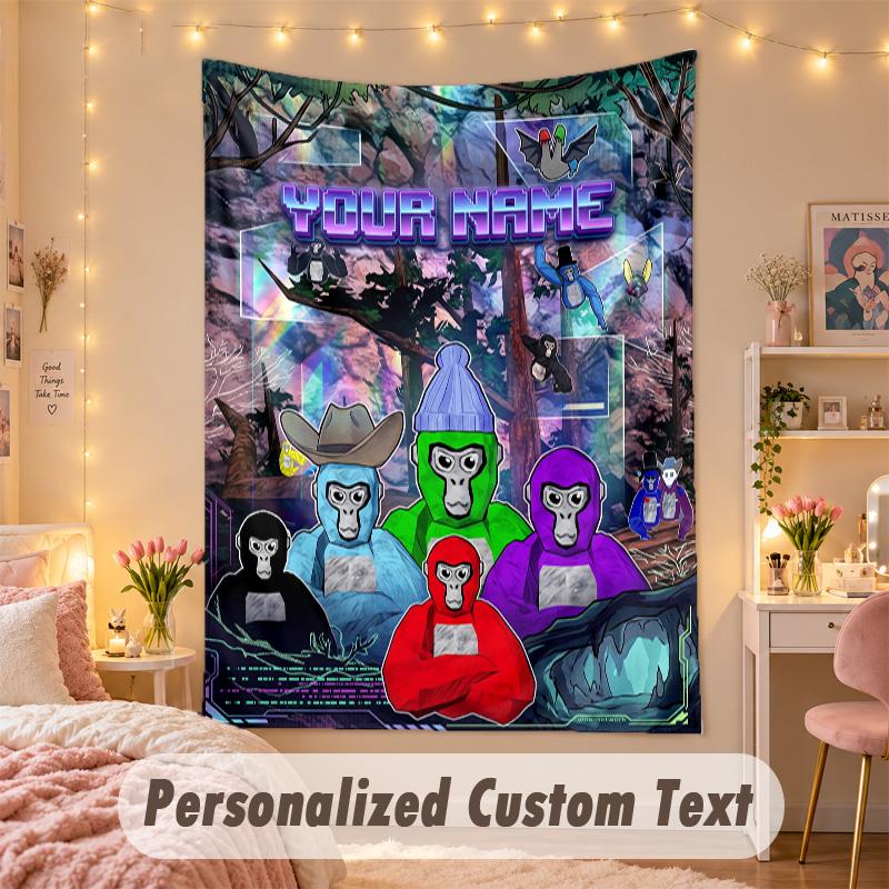 Custom Personalized Tapestry,Gorilla Tag Cartoon Print Custom Name Text Wall Art Hanging for Bedroom