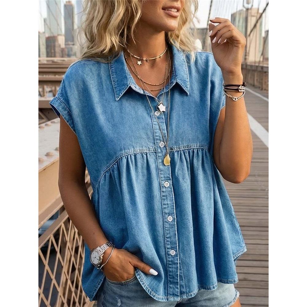 Fashion Women's Spring And Summer Comfortable Casual Commuting Imitation Denim Tops