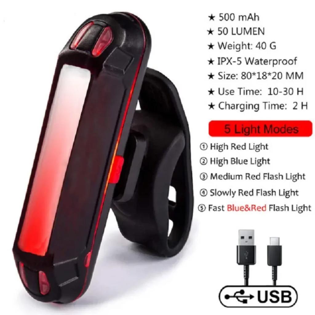 Bicycle Rear Light IPX-5 Waterproof USB Rechargeable  Safety Warning Lamp Bike Flashing Accessories Cycling Taillight
