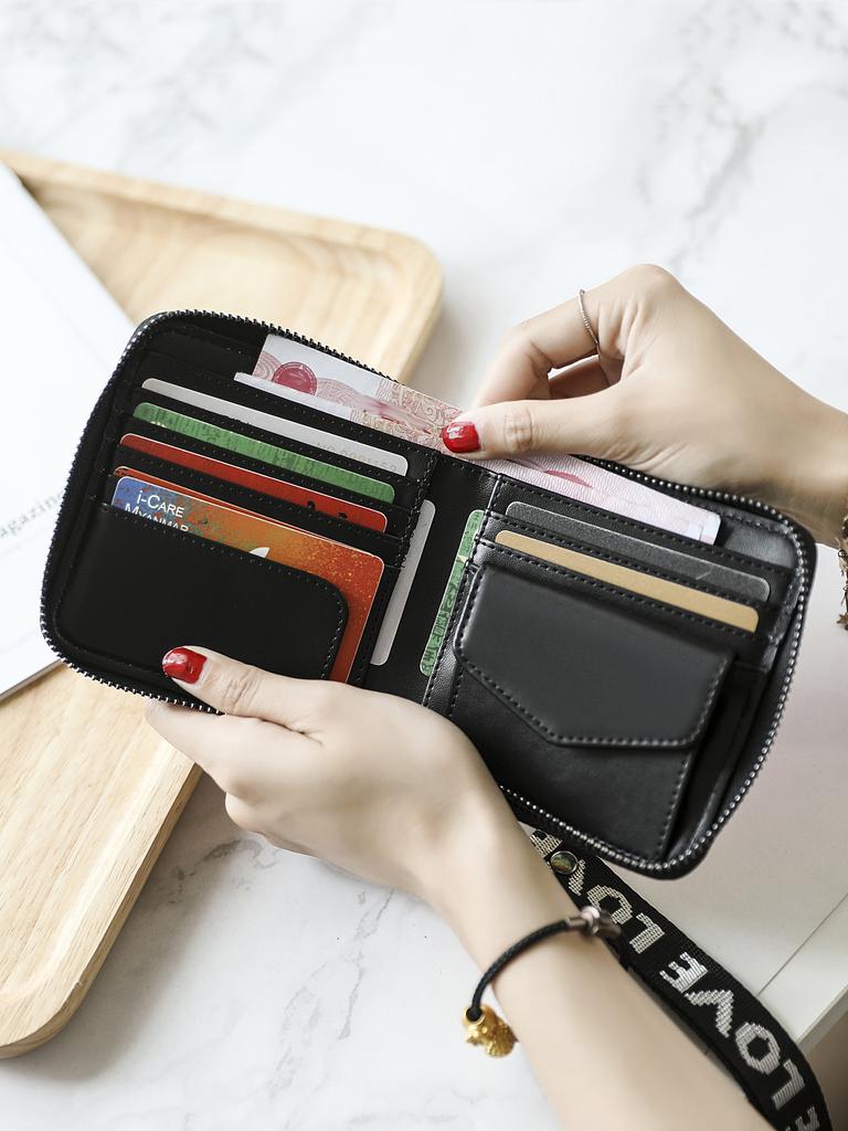 Fashionable Laser Colored Women's Short Wallet PU Leather Large Capacity Multi Card Slot ID Card Holder Long Wallet Coin Purse