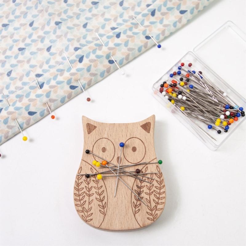 Magnetic Needle Pin Holder with 100Pcs Quilting Positioning Pin Wood Pin Cushion with 38mm Dressmaking Pin for Sewing