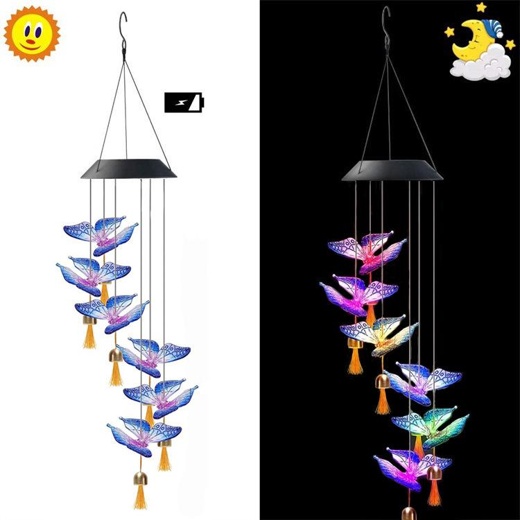 Solar Wind Chime Light Led Butterfly Hummingbird Bell Wind Chime Lamp Indoor and Outdoor Decorative Colorful Luminous Wind Chime