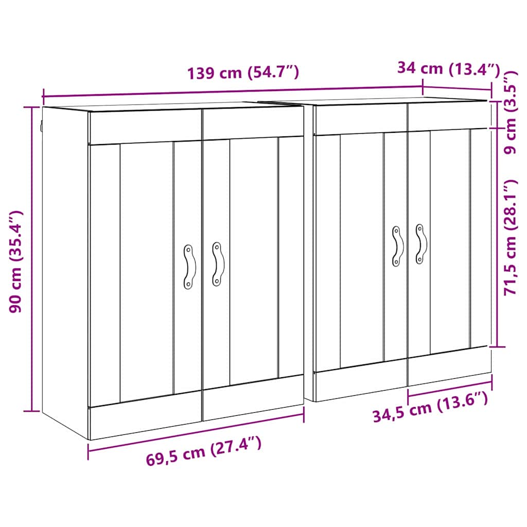 Wall Mounted Cabinet 2 pcs Reclaimed Wood Look 69.5 x 34 x 90 cm