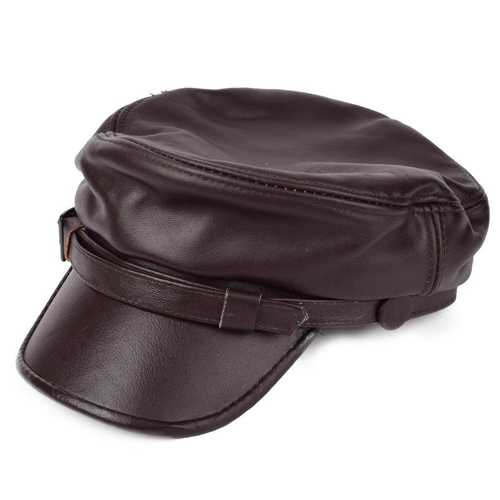 

Осенне-зимняя байкерская шляпа мужская шляпа из коровьей кожи винтажная темно-синяя капитанская женская берет с плоским верхом L（58-60cm） тёмно-рыжий