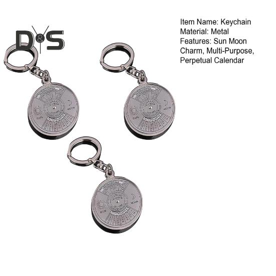 2/3/5Pcs Sun Moon Keychain English Perpetual Calendar Pendant Keyring Retro Design Multi-purpose Accessory