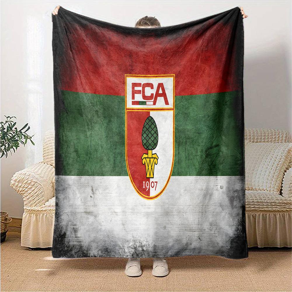 Augs-burg Football Crest Flannel Blanket, Soft Polyester, Modern Design, All-Season for Camping, Travel, Gifts for holidays or birthdays