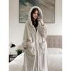 Cozy Coral Fleece Hooded Robe for Women - Long, Warm & Soft Lounge Dress with Pockets, Machine Washable - Perfect for Fall/Winter