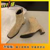 Fashion versatile and comfortable square head thick heel short boots women's 2025 autumn and winter new popular zipper casual thin boots