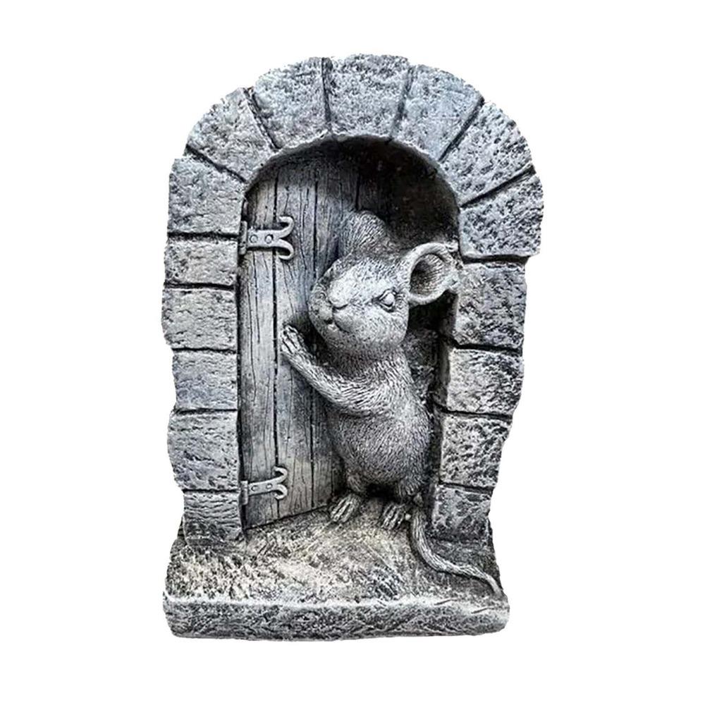 Cartoon Mouse Door Statue Easy Installation Garden Animal Sculptur Adorable Mouse Figurine  Yard