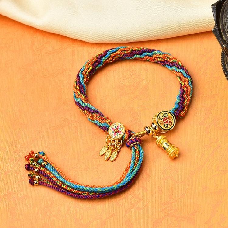 Vibranting Tibetan Handmade Woven Bracelet with Symbolic Patterns Portable Accessory for Festive and Spiritual Event