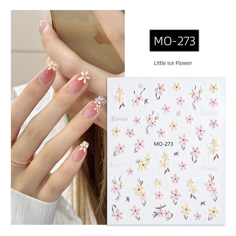 

Internet Popular Summer Small Ice Flower Nail Stickers 2025 New Arrival Three-Dimensional Five Petal Flower Relief Nail Decals Decorations MO-273 small Ice Flower relief
