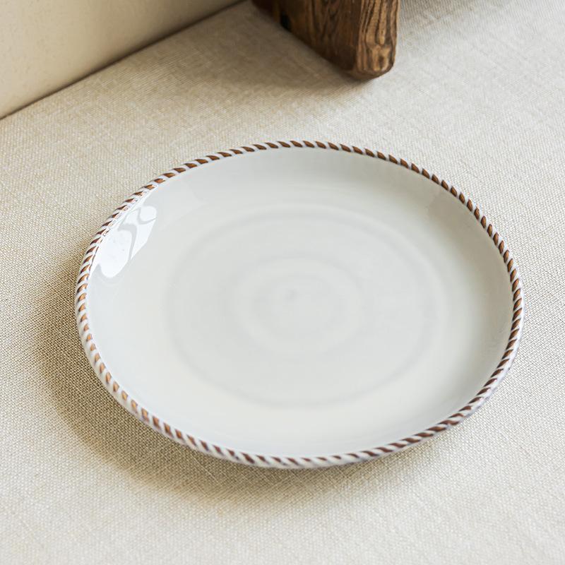 Plate Large Plate Simple Wind Plate Twist Edge Round Plate Household Vegetable Plate Dessert Plate Pasta Plate Tableware Size Plate