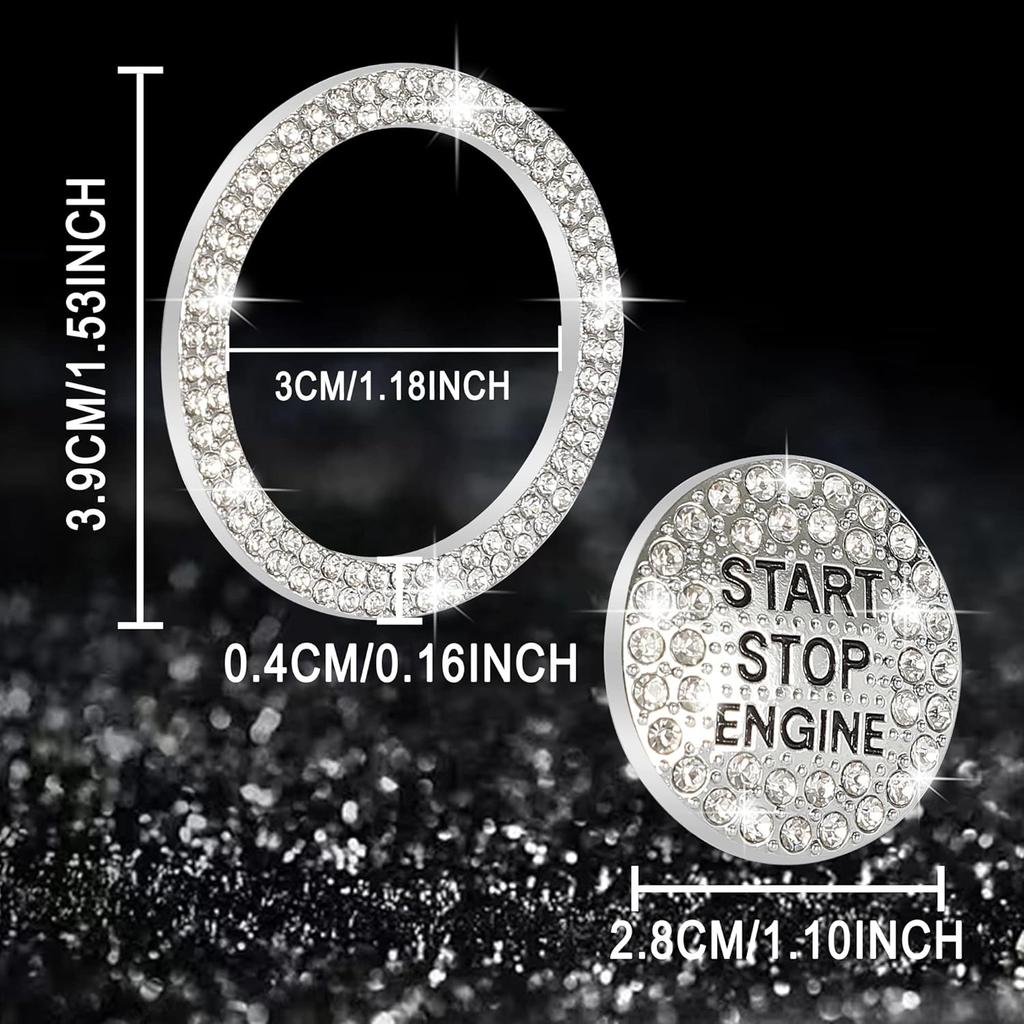 TOMALL Bling Car Engine Start Button Cover Diamond Crystal Push Start Ring Sticker Sparkly Accessories Ignition Button Rhinestone Emblem Decorations
