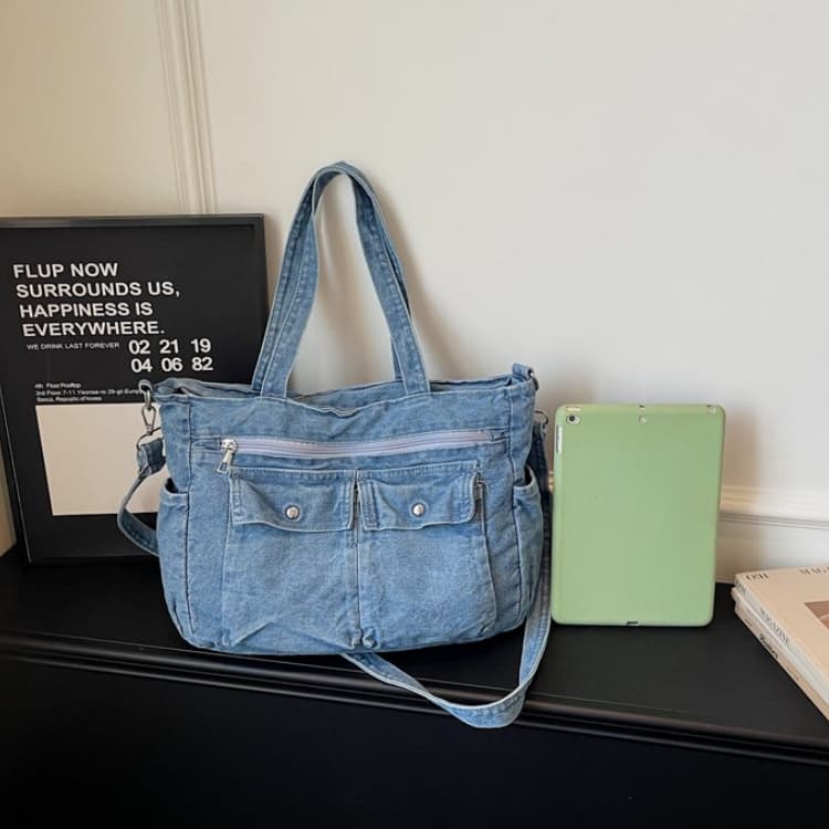 Gewaschene Denim-Tragetasche mit mehreren Taschen Damen-Umhängetasche