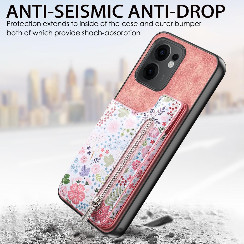 For Oppo Reno13 F 5G (Reno 13 FS 5G)/4G Leather Phone Cover with RFID Blocking Zipper Card Bag Kickstand