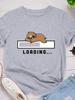 Women's Top T-Shirt Casual Fashion Clothing Lazy Cat Print Women's Short Sleeve T-Shirt O-Neck Loose Women's T-Shirt