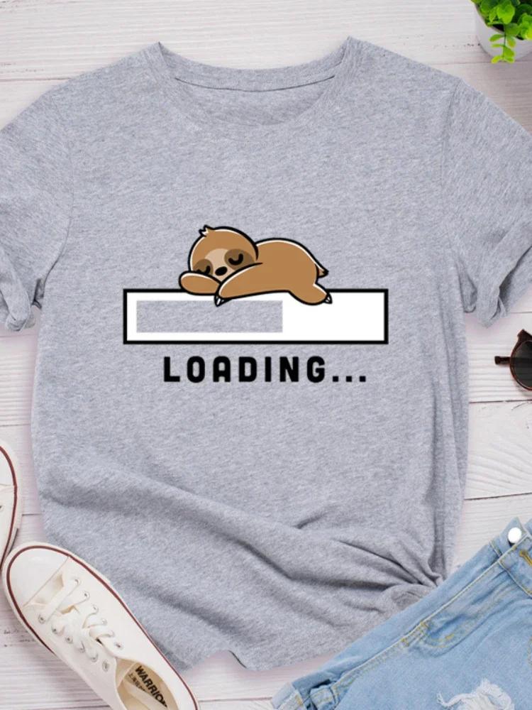 

Женская футболка с принтом ленивца, с коротким рукавом, с круглым вырезом, свободная, женская футболка, женская футболка, топы, одежда 4XL