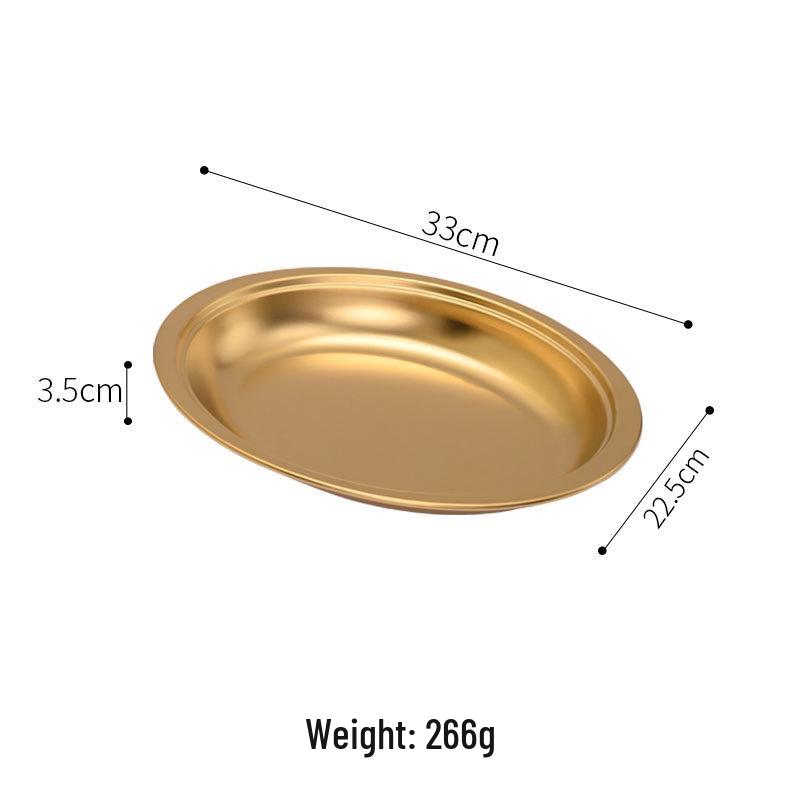 Korean Style Deepened Oval Stainless Steel Cheese & Fish Serving Plate