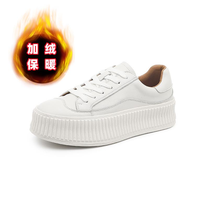 Soft leather little white shoes women's spring heightening biscuit shoes platform shoes women's sports and leisure board shoes
