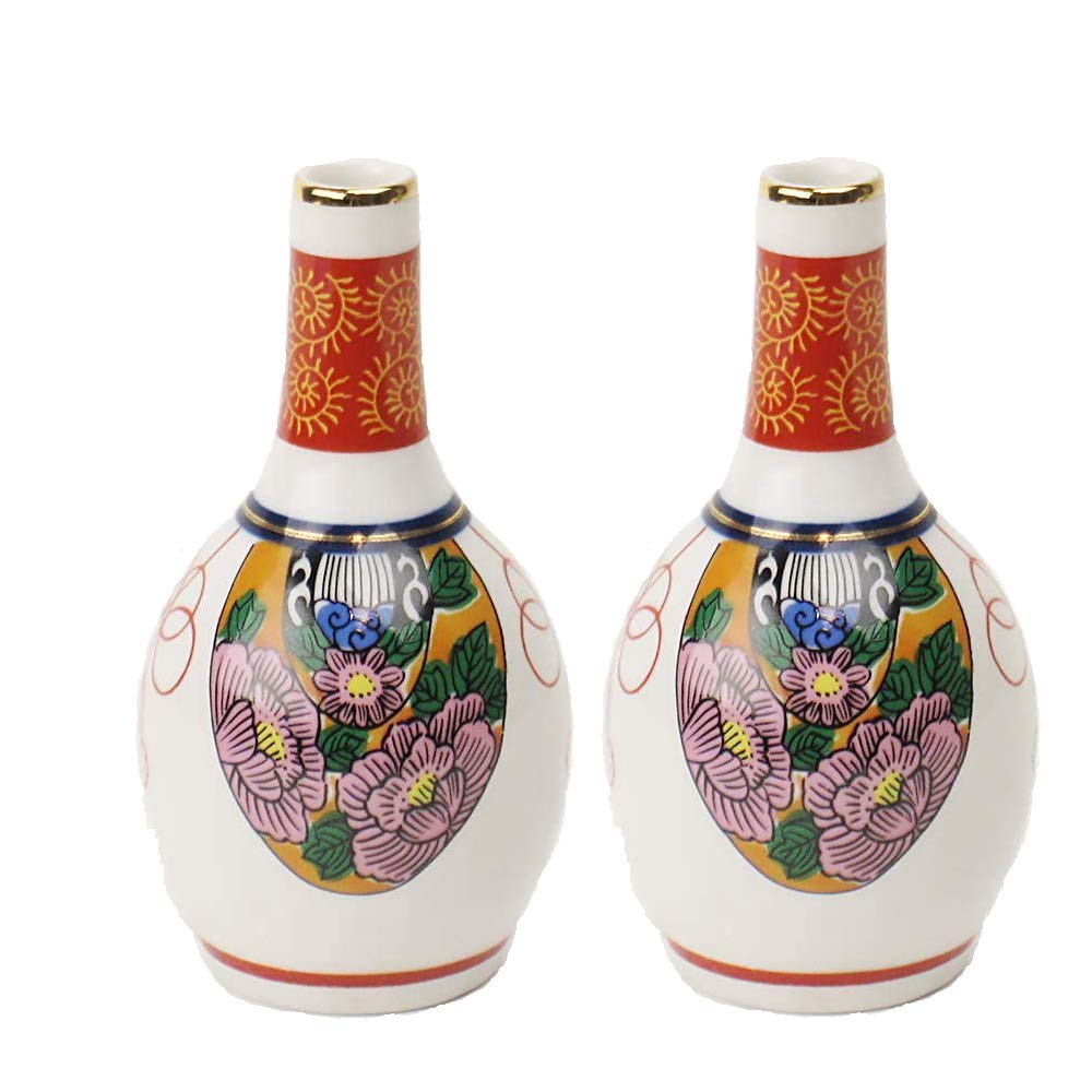 Set of two Kutani Tama Miki 3.5-inch Shinto altar vases, 10.8cm tall, made in Japan.