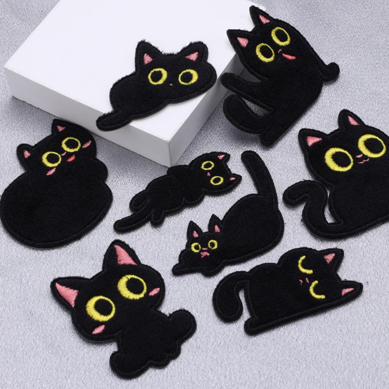 Black Cat Self-Adhesive Patch: No-Sew, No-Iron Seamless Plush Embroidery for Jacket Repair