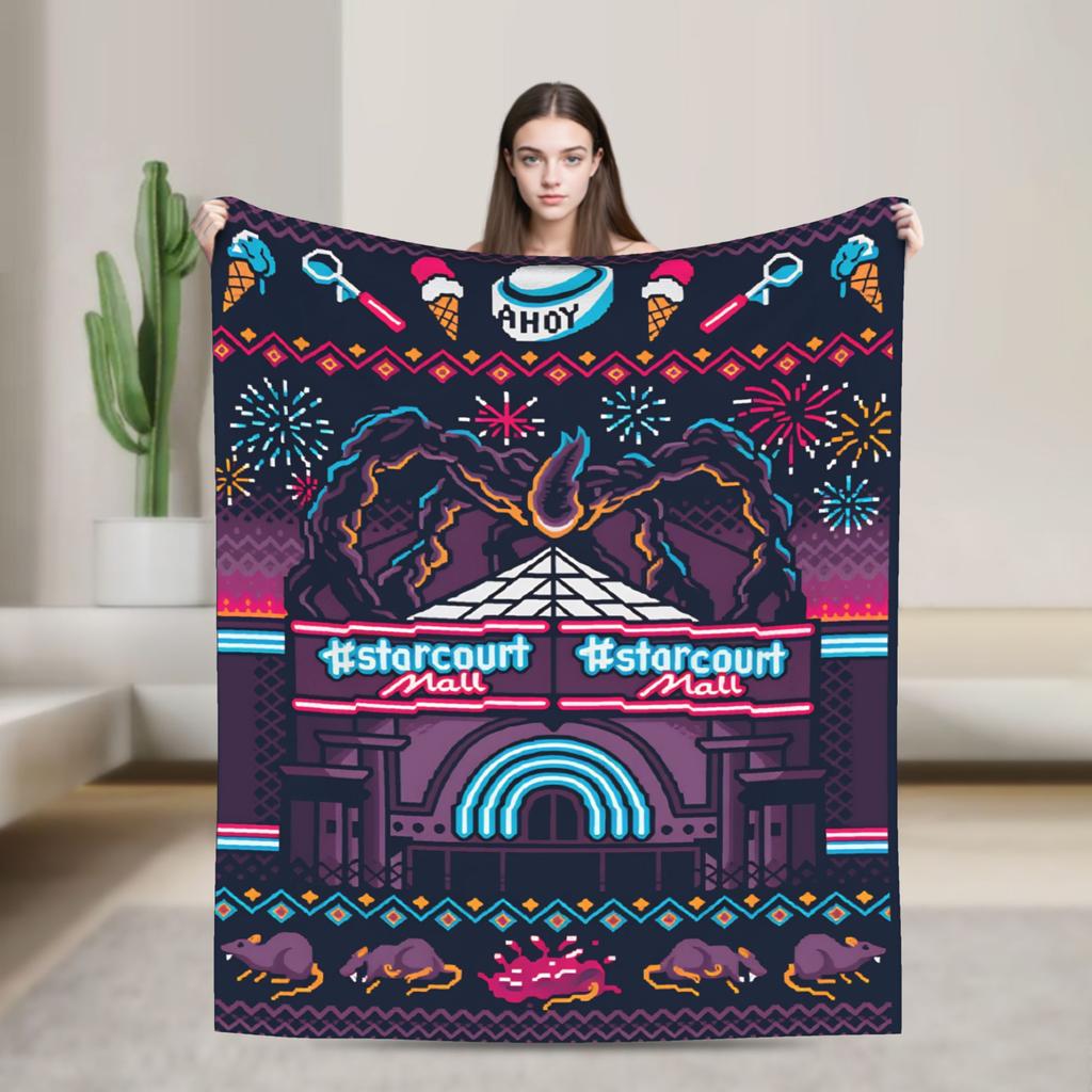 Warm Blanket Picnic Stranger Alphabet Lights Throw Blanket Flannel Bedspread For Home Decor Comfortable Sofa Bed Cover