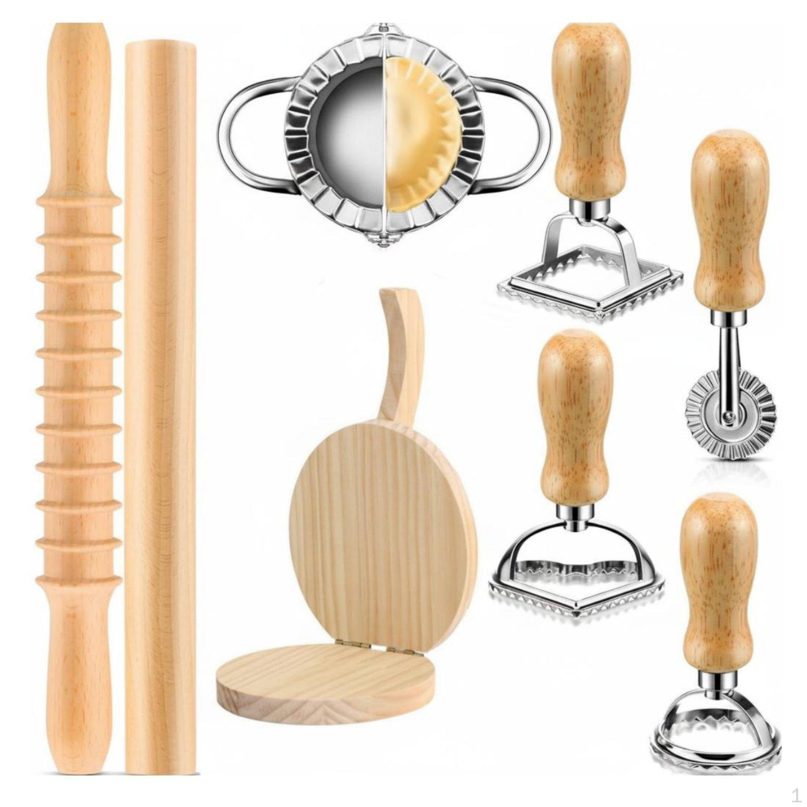 8 Pieces Pastry Prep Set Versatile Dumpling and Pasta Maker Tool Kit Easy to Use Wooden Handle