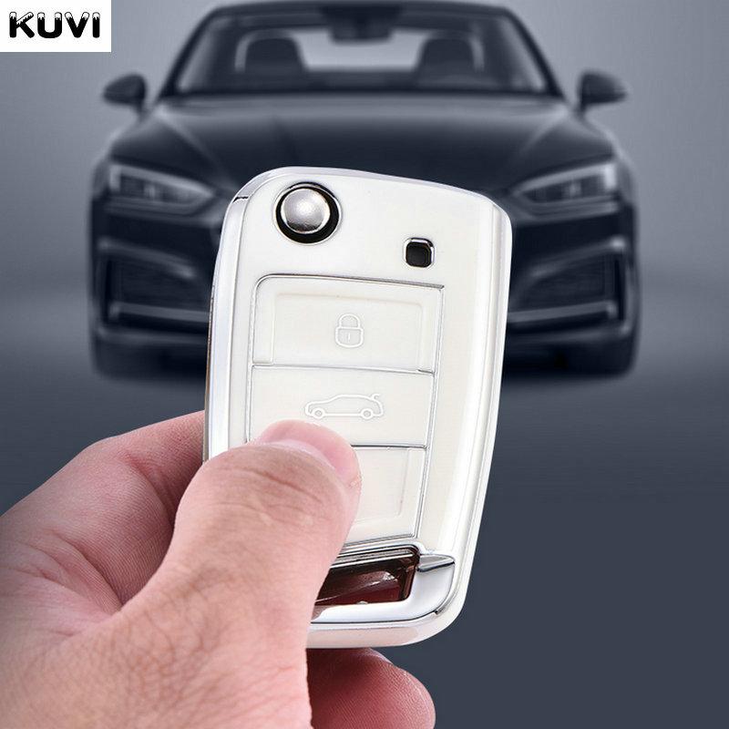 HOT TPU Car Flip Key Case Cover Fob for VW Volkswagen Golf 7 MK7 Tiguan MK2 for SEAT Ateca Leon FR 2 Ibiza for Skoda Octavia A7