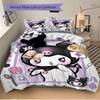 3pcs Kuromi's Sweet Kisses Quilt Set Cartoon Themed Bed Quilt Set Lovely Character Bedroom Decor Bed Quilt Set Four Seasons (1 Cover + 2Pillowcas