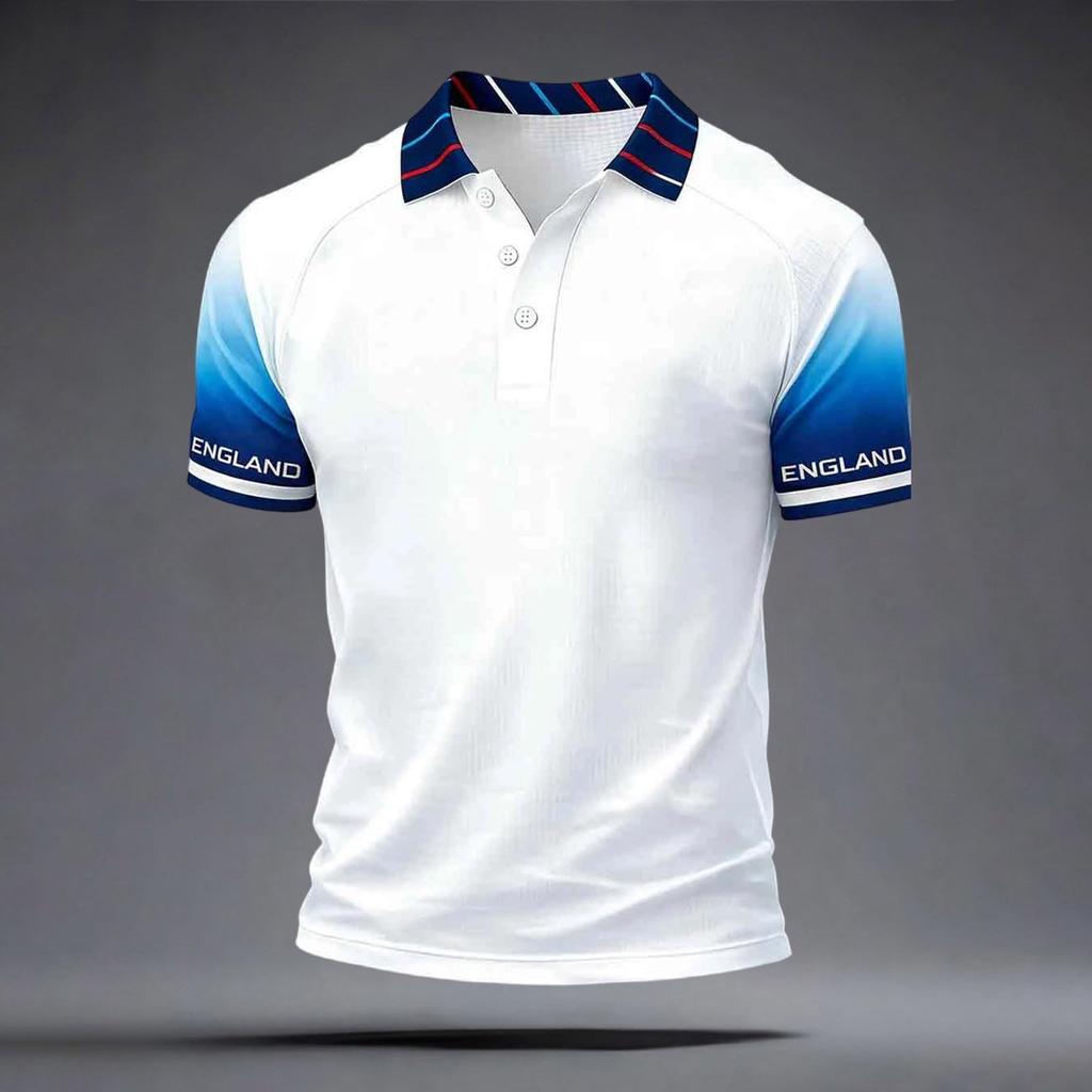 Klassiek Heren Poloshirt Voetbalshirt met Bedrukt Engeland Embleem en Badge Ontwerp Geschikt voor Casual en Sportkleding