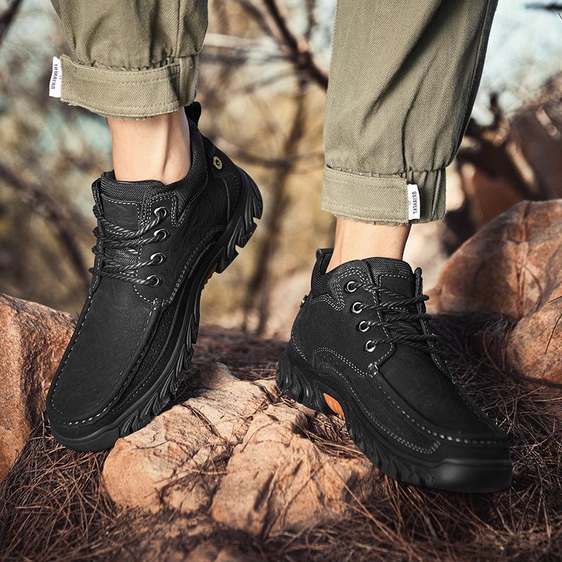 Men's High-Top Winter Snow Boots - Genuine Leather with Thick Rubber Sole for Warmth