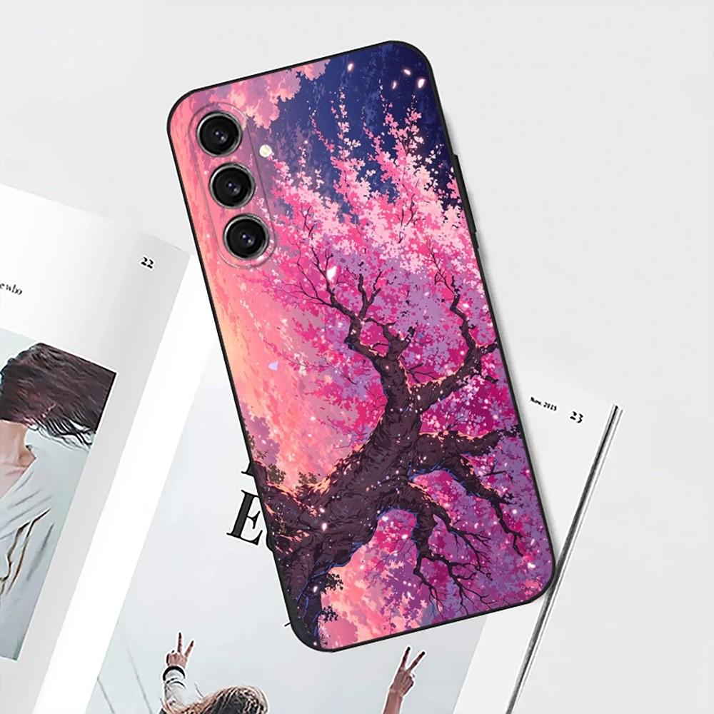 Pink Cherry Blossom Sakura Phone Case For Samsung S25,S24,S21,S22,S23,S30,Ultra,S20,Plus,Fe,Lite,Note,10 Black Soft Shell