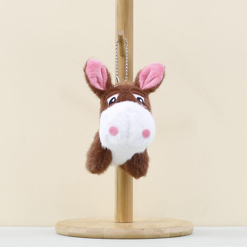 Gray Cute Khaki And Brown Mini Donkey Plush Toy With Keyring For Bag Decoration