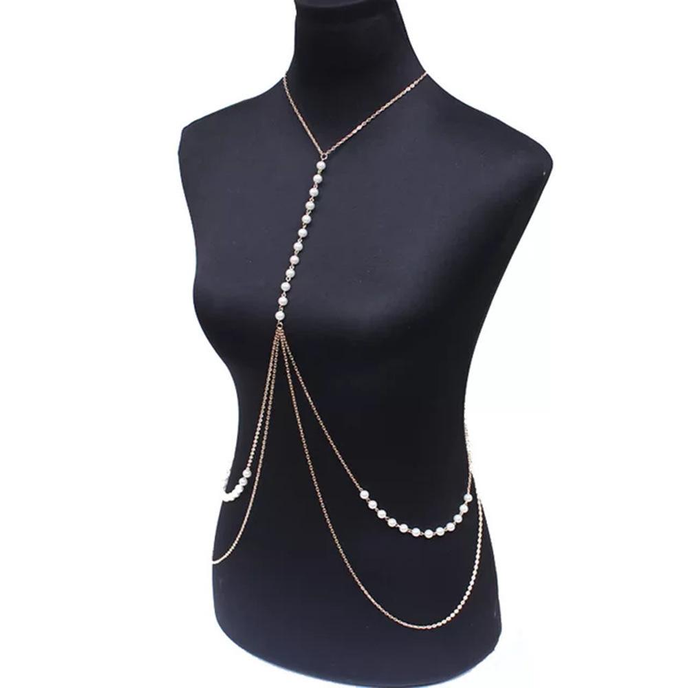 Vintage Style Imitation Pearl Necklace Body Chain Sexy Babes Beach Multi-layer Waist Chain Women's Direct Supply