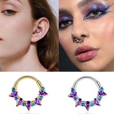 1PC Moda Cor Dourada Nariz Anéis para Mulheres Brincos Aço Cirúrgico Septo Anel Roxo Cúbico Zircônia Falso Nariz Septo Piercing