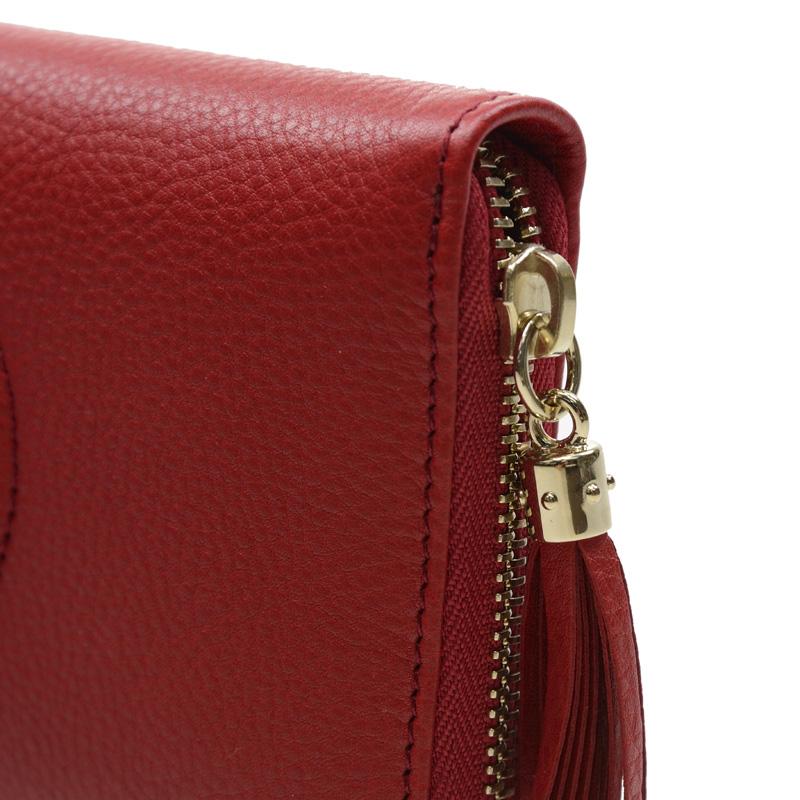 Gucci Soho Logo-Prägung Quastenanhänger Reißverschluss lange Lederbrieftasche Brieftasche Regular Damen Rot Klassische Empfehlung