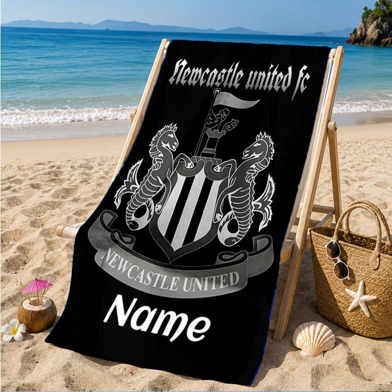 Custom Name Beach Towel Newcastle Football Crest Microfiber Beach Towel, Lightweight for Summer Travel, Swimming Pool Fan Birthday Gift
