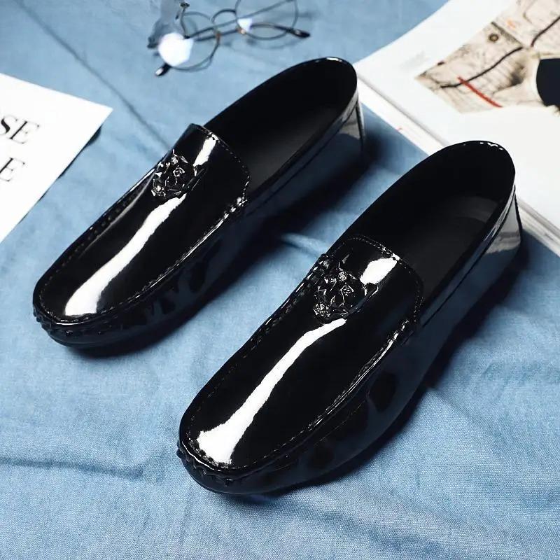 New Patent Leather Black Brand Shoes Men Designer Shoes Comfortable Driving Shoe Loafers Casual Shoes for Men Zapatos De Hombre