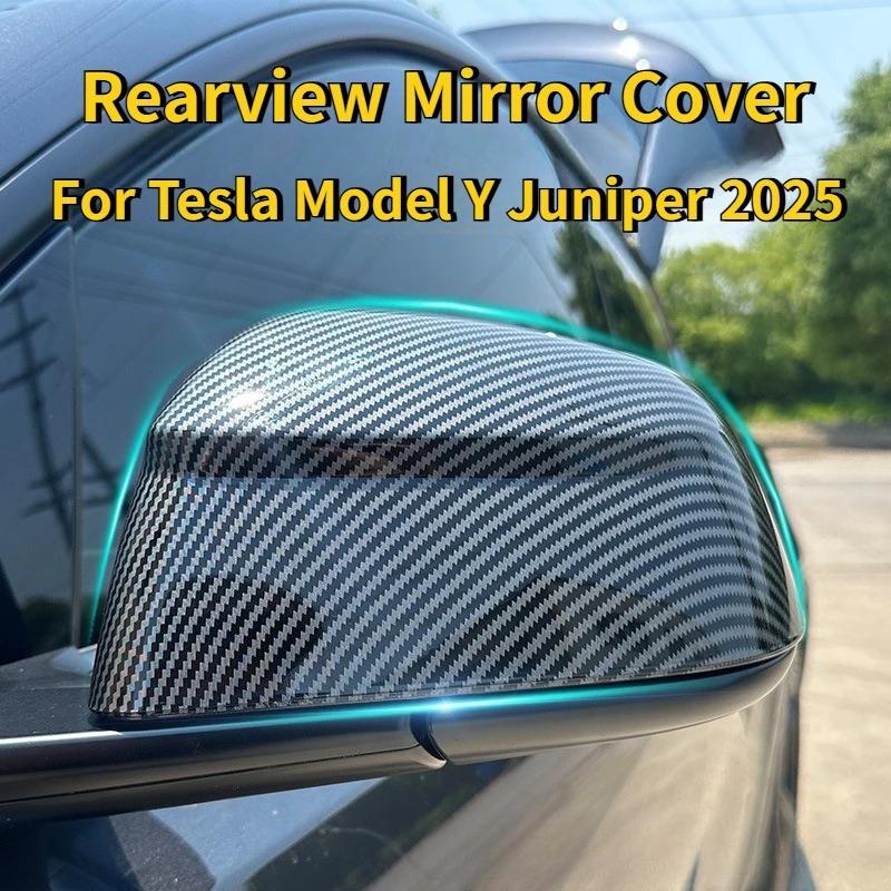 YLV2 Rear Mirror Cover for Tesla Model Y Juniper 2025 Carbon Fiber ABS Rearview Mirror Side Protective Cover Decor Car Modification