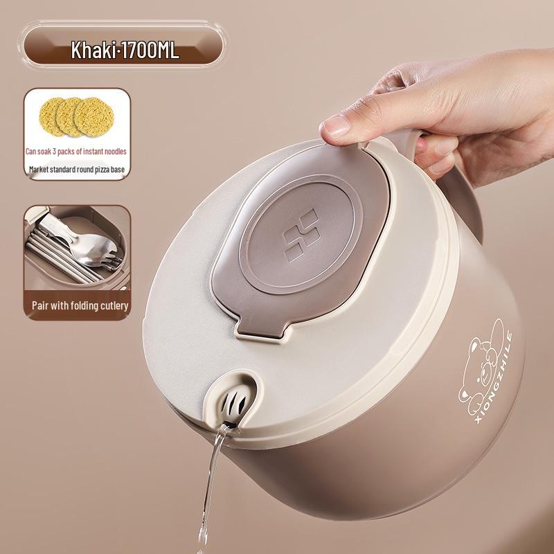 Stainless Steel Instant Noodle Bowl with Lid, Water-Draining Feature, Large Capacity, Perfect for Students and Dorms
