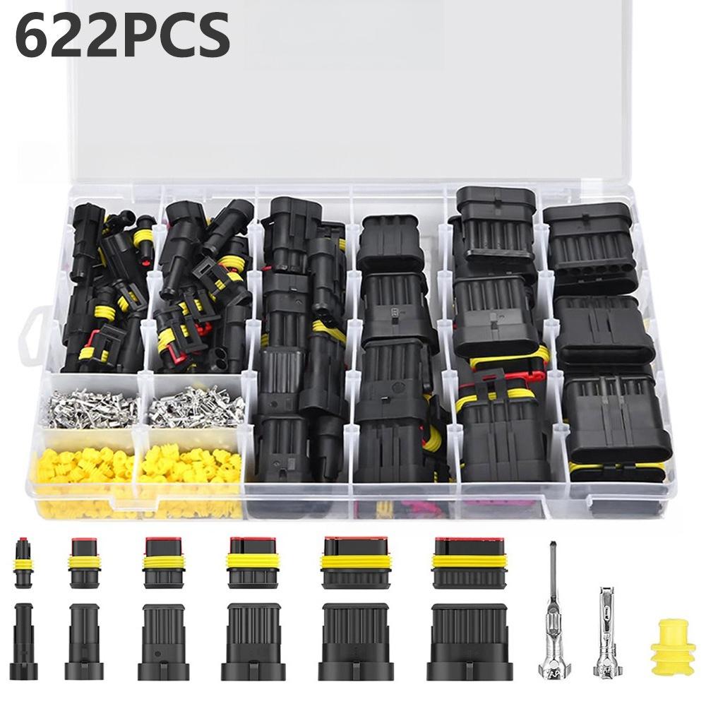 1.5mm Waterproof Auto Electrical Connectors 622 Pieces 1/2/3/4/5/6 Pin Male Female Pair Terminals with Silicone Sealing Plugs