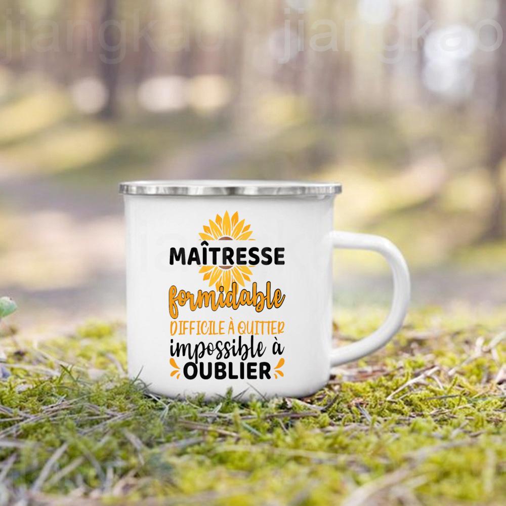 Best Teacher In The World French Print Mug Coffee Cup Drinks Camping Enamel Mugs Teacher's Day Graduate Thanks Gift for Teachers