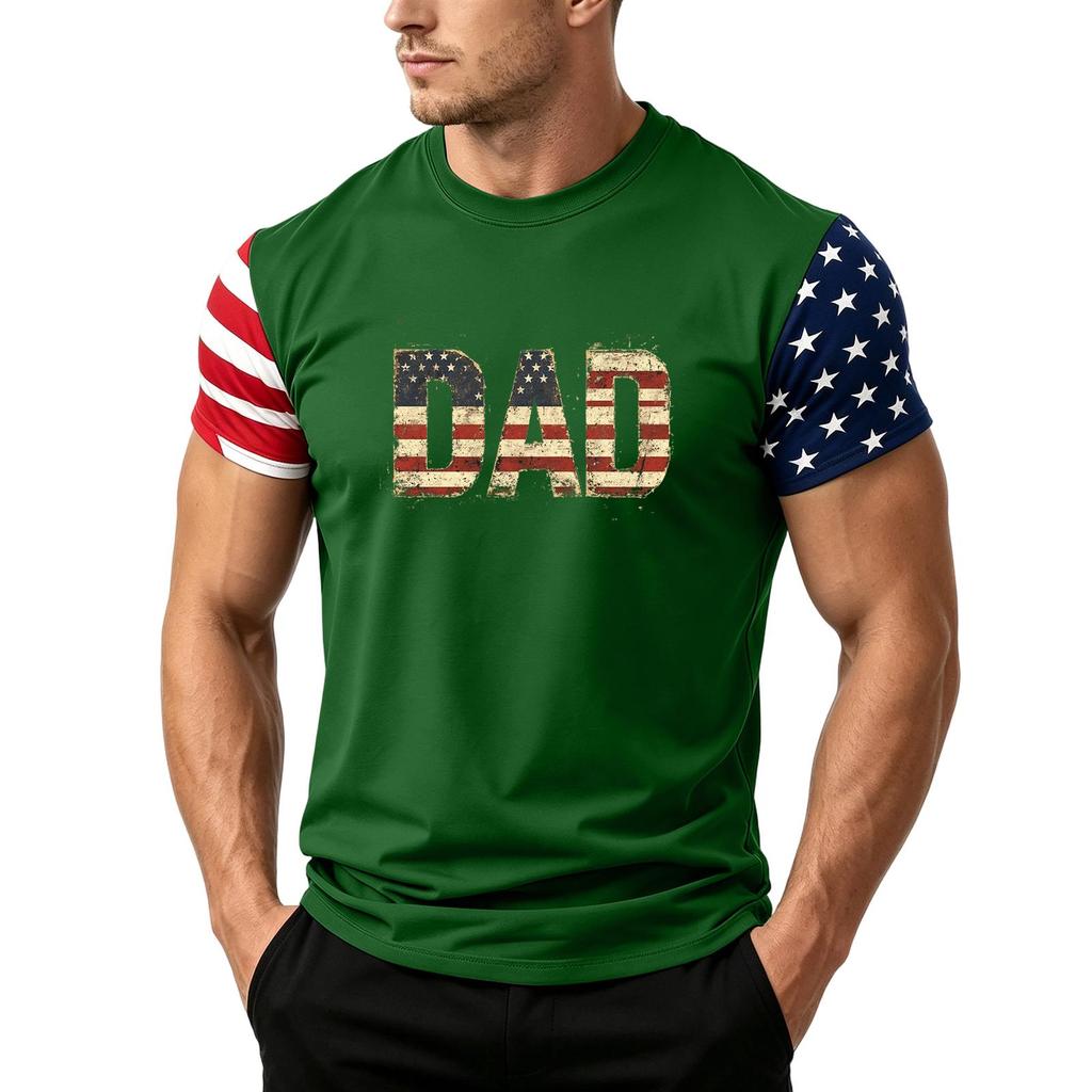 Men's Loose Fit Short Sleeve T Shirt Dad Flag Print Casual Summer Daily Wear Top for Father's Day and Independence Day