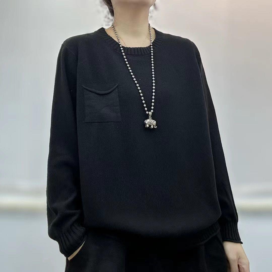 

Women s Plus Size Cotton Knitwear - Slimming Loose Fit, Round Neck, Long Sleeve, Solid Color, Stretchable 2XL (for 135-150 jin)